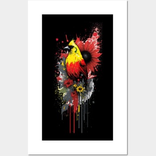 Red Bird on Flowers Posters and Art